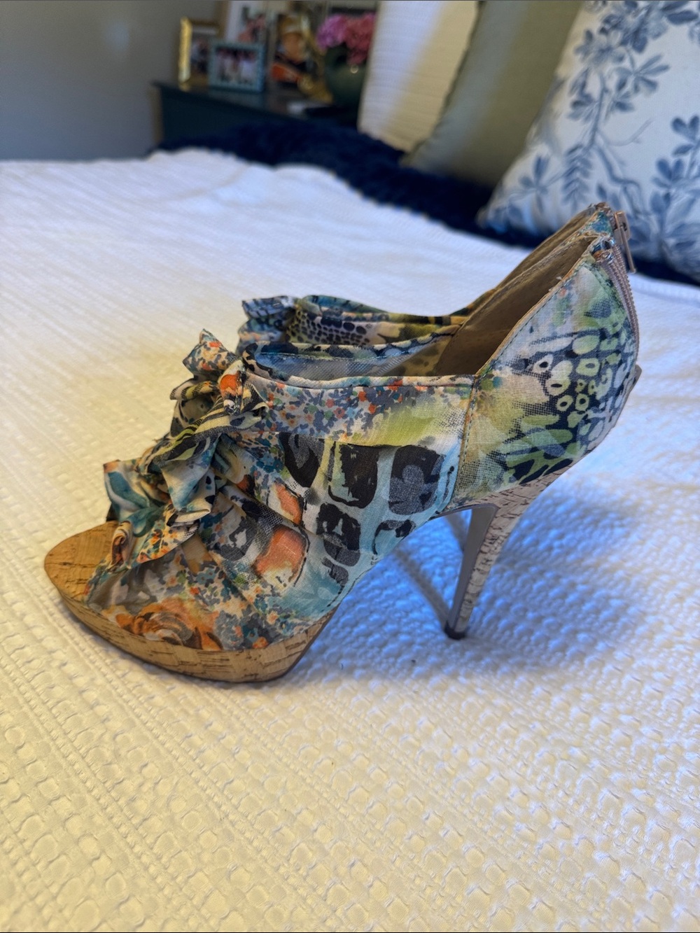 Chinese Laundry Multicolor Floral Ruffle Peep-Toe Heel
